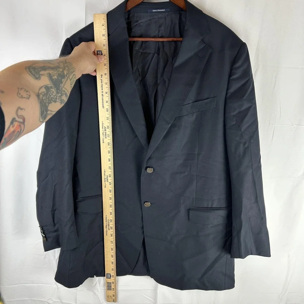 Ermenegildo Zegna Suit Jacket Mens 46 Blue‎ Solid Two Button Made In Switzerland